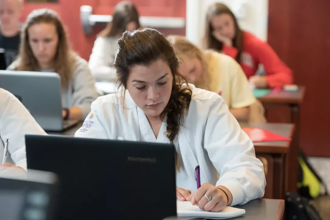 Nursing students working on laptop computers